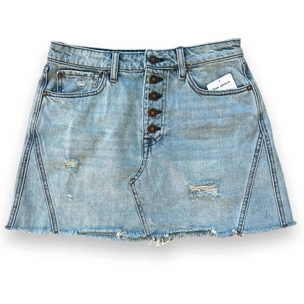 NWT Free People We The Free Denim Skirt Breezy Button Fly